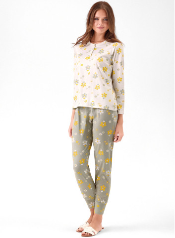Cotton jersey long-sleeve grandad pyjamas cuffed trousers Sunshine INFIORE