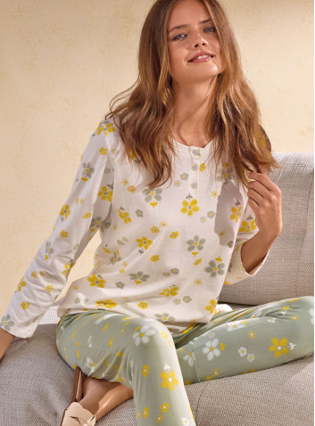 Cotton jersey long-sleeve grandad pyjamas cuffed trousers Sunshine INFIORE 2