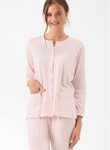 Pigiama aperto donna in jersey di cotone con pantalone lungo Serie Cute INFIORE 2