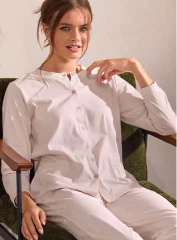 Pigiama aperto donna in jersey di cotone con pantalone lungo Serie Cute INFIORE