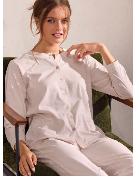 Pigiama aperto donna in jersey di cotone con pantalone lungo Serie Cute INFIORE