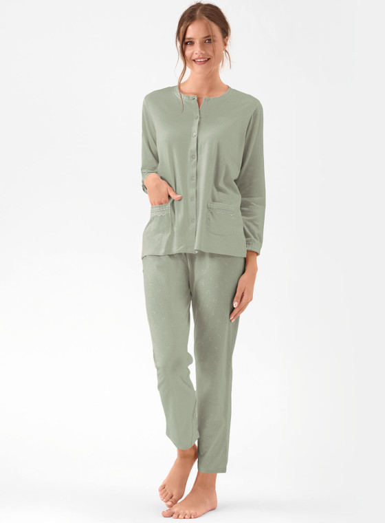 Women’s cotton jersey button-through pyjama with long trousers Cute collection INFIORE