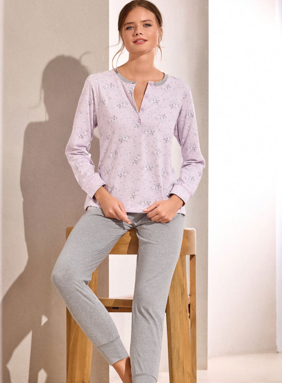 Women’s cotton jersey grandad pyjama with long cuffed trousers Nuvola collection INFIORE