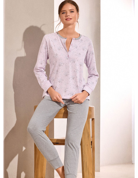 Women’s cotton jersey grandad pyjama with long cuffed trousers Nuvola collection INFIORE