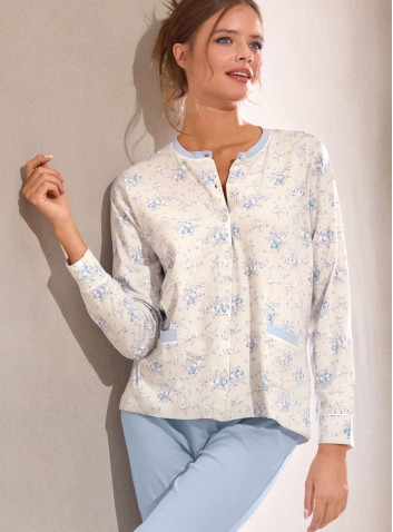 Pigiama aperto donna in jersey di cotone con pantalone lungo Serie Nuvola INFIO 2