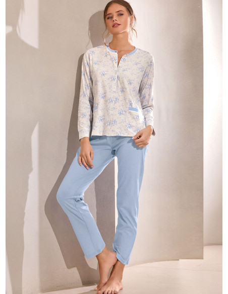 Women’s cotton jersey button-through pyjama with long trousers Nuvola collection INFIORE