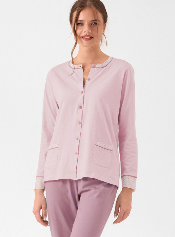 Long-sleeved open-front cotton pyjamas with long trousers Tableau INFIORE