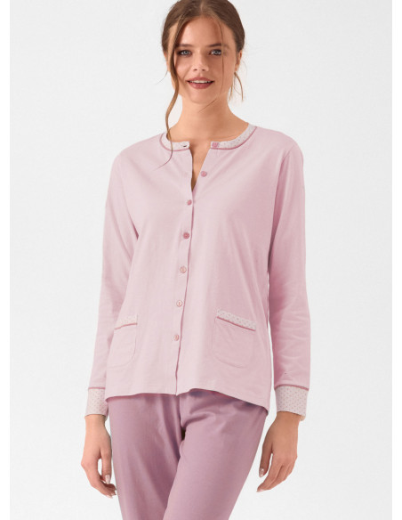 Long-sleeved open-front cotton pyjamas with long trousers Tableau INFIORE