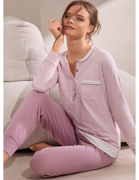 Long-sleeved cotton grandad pyjamas with cuffed trousers Tableau INFIORE