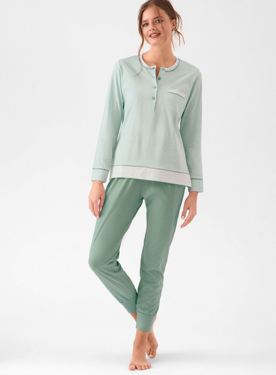 Long-sleeved cotton grandad pyjamas with cuffed trousers Tableau INFIORE
