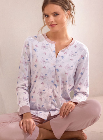Women’s cotton jersey button-through pyjama with long trousers Volare collection INFIORE