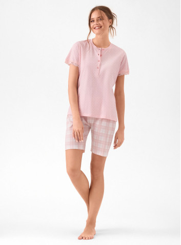 Pigiama serafino donna mezza manica in jersey di cotone con pantalone corto Serie Pic Nic INFIORE 2