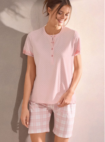 Women’s cotton jersey grandad pyjamas short sleeves with shorts Pic Nic collection INFIORE