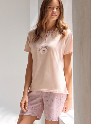 Short-sleeved cotton grandad pyjamas with printed shorts Honey INFIORE
