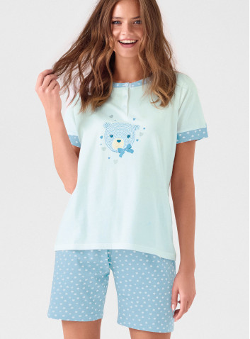 Short-sleeved cotton grandad pyjamas with printed shorts Winnie INFIORE