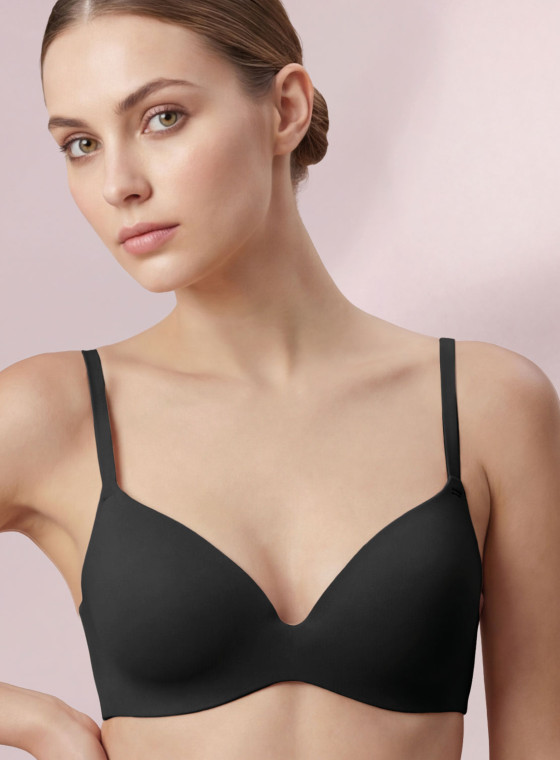 Infiore Naturalfit underwired balconette bra in black with smooth cups and bonded edges