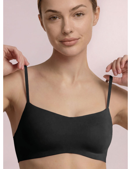 Brassiere Naturalfit Infiore color nero in cotone termosaldato con profili lisci.