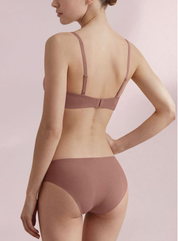 Infiore Naturalfit seamless brief in caramel bonded cotton worn by a model, back view.