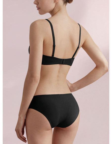 Infiore Naturalfit seamless brief in black bonded cotton worn by a model, back view.