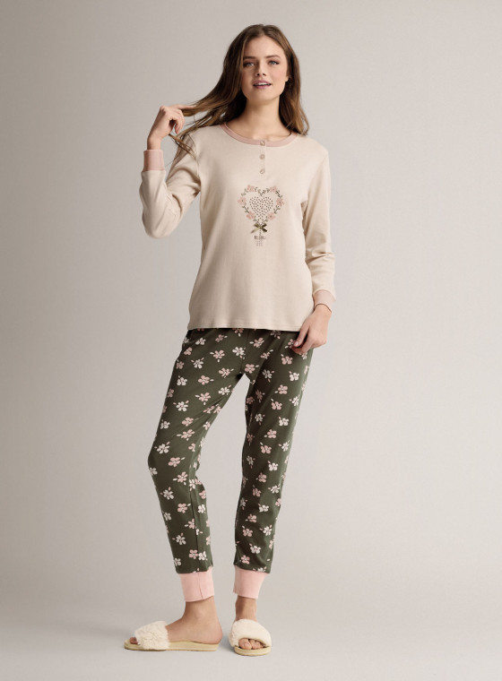 Cotton grandad pyjamas with long-sleeve top and long trousers with cuffs