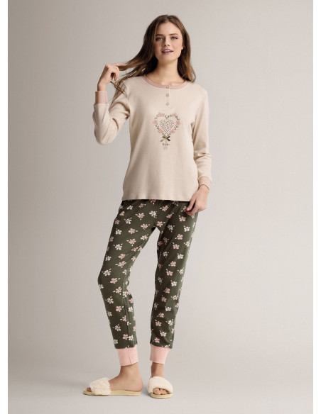 Cotton grandad pyjamas with long-sleeve top and long trousers with cuffs