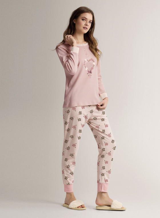 Cotton grandad pyjamas with long-sleeve top and long trousers with cuffs