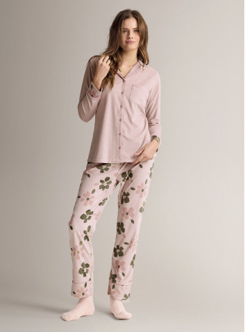 Pigiama aperto revers in microcoral morbido e leggero con maglia a maniche lunghe e pantalone lungo dritto 2