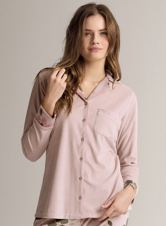 Revere-collar open-front pyjamas - WINTER GARDEN