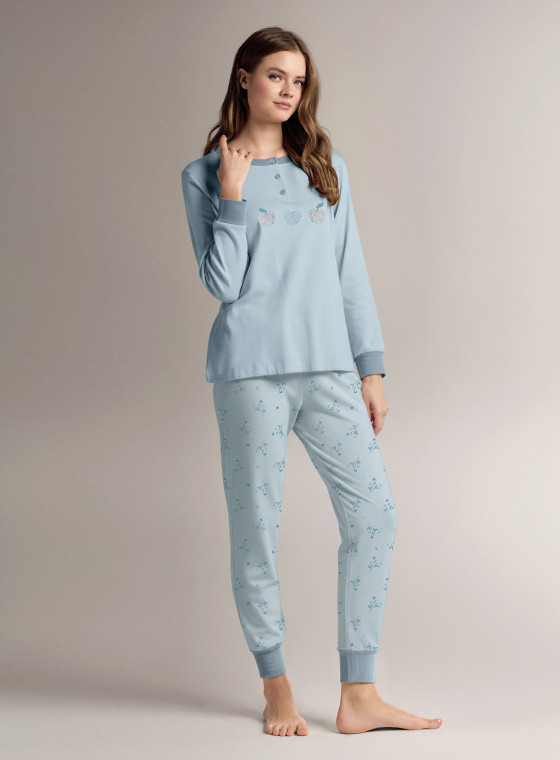 Cotton grandad pyjamas with long-sleeve top and long trousers with cuffs