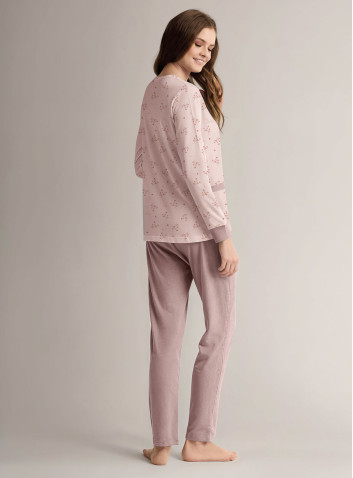 Pigiama aperto girocollo in cotone con maglia aperta a maniche lunghe e pantalone lungo dritto 2