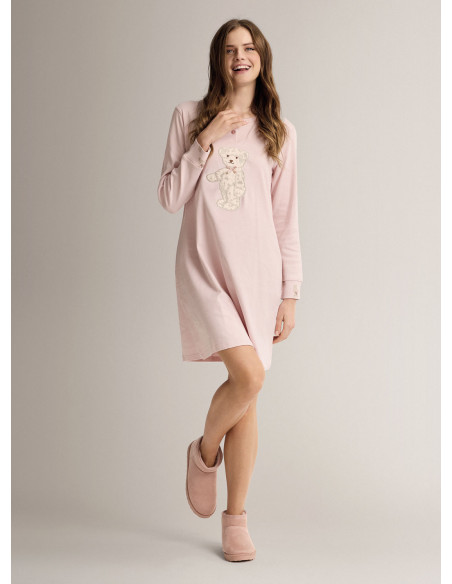 Cotton grandad nightdress with long sleeves and grandad neckline