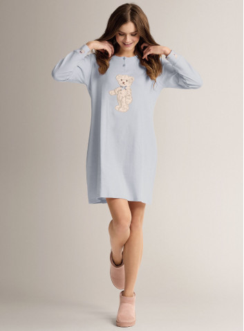 Cotton grandad nightdress with long sleeves and grandad neckline