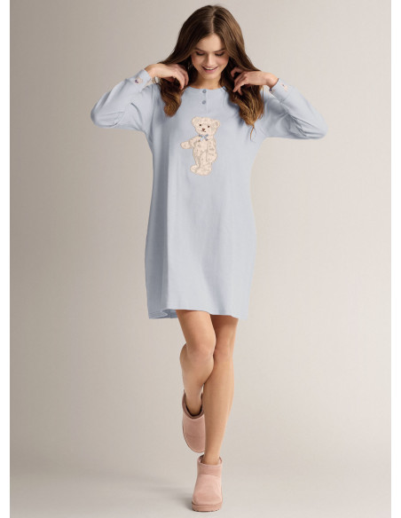 Camicia da notte serafino in cotone con maniche lunghe e apertura serafino