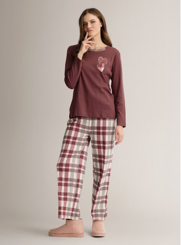 Pigiama girocollo in cotone con maglia a maniche lunghe e pantalone lungo palazzo 2