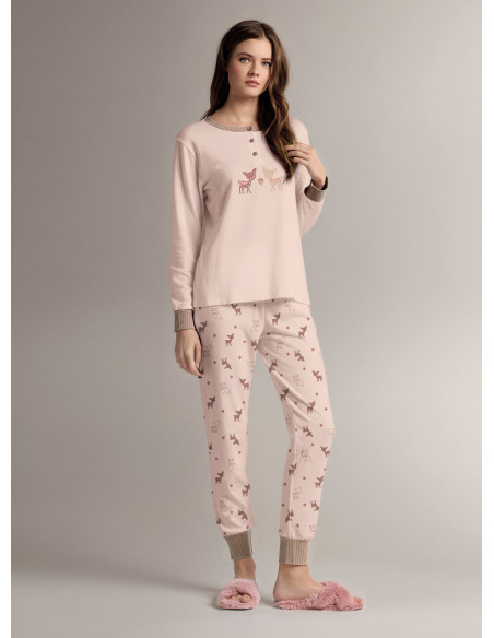 Cotton grandad pyjamas with long-sleeve top and long trousers with cuffs