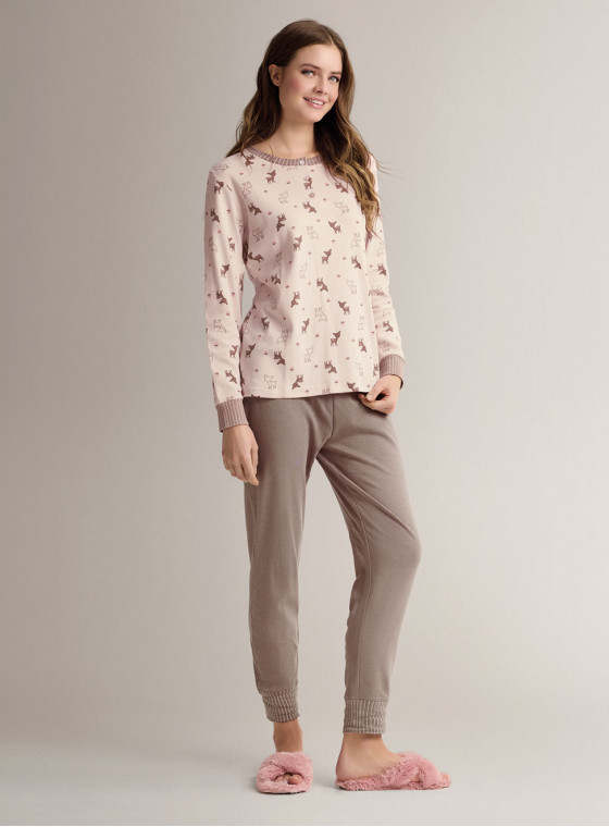 Cotton grandad pyjamas with long-sleeve top and long trousers with cuffs