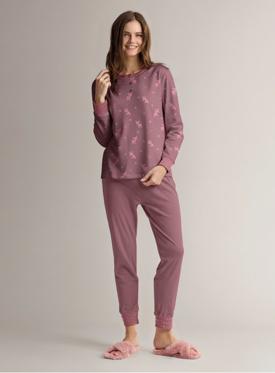Cotton grandad pyjamas with long-sleeve top and long trousers with cuffs