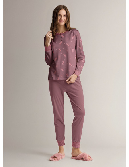 Cotton grandad pyjamas with long-sleeve top and long trousers with cuffs