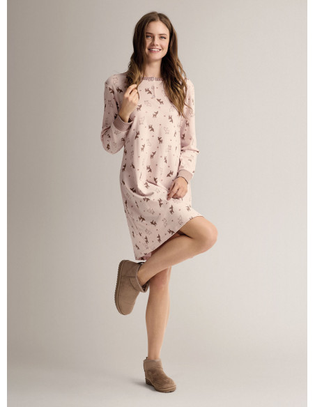 Camicia da notte serafino in cotone con maniche lunghe e apertura serafino