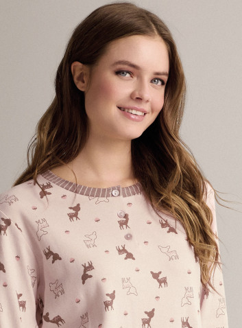 Cotton grandad nightdress with long sleeves and grandad neckline 2