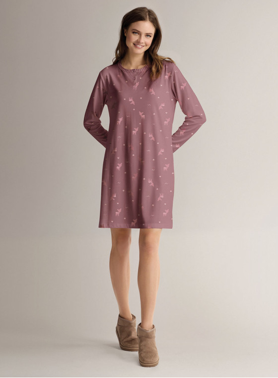 Cotton grandad nightdress with long sleeves and grandad neckline