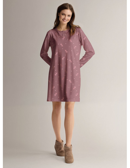 Cotton grandad nightdress with long sleeves and grandad neckline
