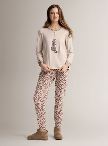 Pigiama serafino in cotone con maglia a maniche lunghe e pantalone lungo con polsi 2