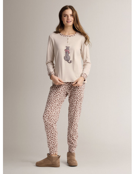 Cotton grandad pyjamas with long-sleeve top and long trousers with cuffs