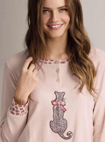Pigiama serafino in cotone con maglia a maniche lunghe e pantalone lungo con polsi 2