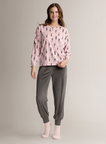 Round-neck pyjamas in soft, lightweight microcoral with long-sleeve top and long wide-leg trousers 2