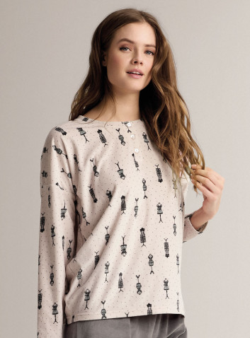 Pigiama girocollo in microcoral morbido e leggero con maglia a maniche lunghe e pantalone lungo palazzo 2