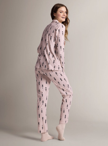 Pigiama aperto revers in microcoral morbido e leggero con maglia a maniche lunghe e pantalone lungo dritto 2