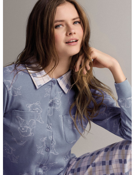 Shirt-collar open-front pyjamas - DOGGIECHECK