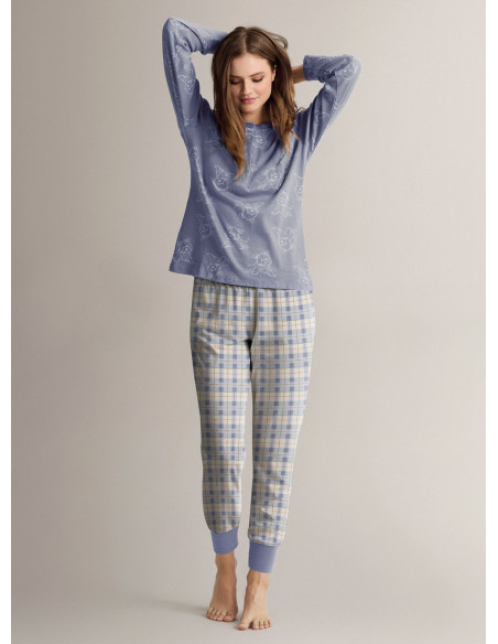 Cotton grandad pyjamas with long-sleeve top and long trousers with cuffs